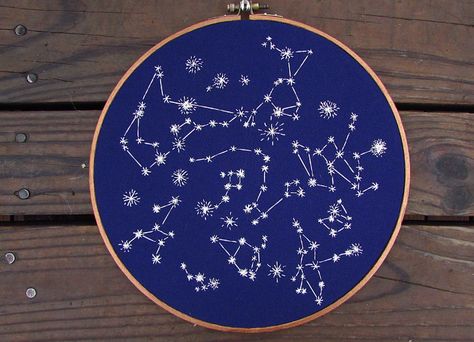 Star Map Embroidery, Night Sky Embroidery Pattern, Embroidery Night Sky, Constellations Embroidery, Orion Constellation Embroidery, Embroidery Hoop Crafts, Star Map, Happy Family, Family Art