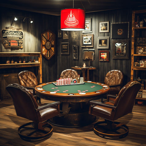 Poker Room Man Cave Garage Idea Image Man Cave Poker Room Ideas, Poker Man Cave, Poker Room Man Cave, Moody Poker Room, Tasteful Man Cave, Bar And Game Room Ideas, Small Whiskey Room Ideas, Garage To Man Cave, Pool Room Ideas Man Cave