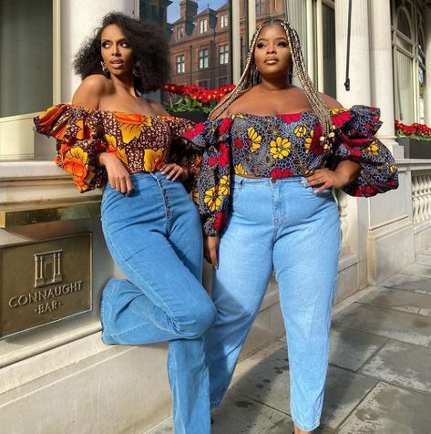 Ankara Tops Blouses With Jeans Classy, Material Top Styles For Ladies, Simple Ankara Tops With Jeans, Top Styles For Ladies, Ankara Top And Skirt, Ankara Top Styles, Ankara Material, Curio Shop, Chiffon Skirts