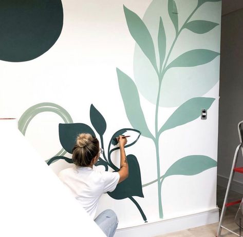 Wall Leaves Painting, Botanical Wall Mural Diy, Leaf Wall Painting, Spring Home Decor Ideas, Indoor Mural, Wall Murals Diy, Interior Murals, Diy Wall Painting, Room Wall Painting