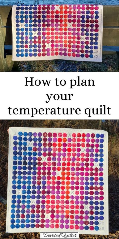 This post has everything you need to plan your first temperature quilt - including a free workbook to record your decisions! How To Plan A Quilt, Temperature Quilt Pattern Free, Temperature Quilt Color Chart, Temperature Quilt Pattern, Temperature Quilts Ideas, Temperature Quilt Ideas And Designs, Weather Quilt, Temp Blanket, Temperature Quilts