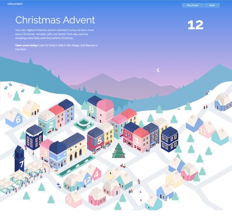 Interactive Christmas Advent Web Calendar on Behance Christmas Map Illustration, Digital Advent Calendar, Calendar Logo, Online Calendar, People Illustration, Calendar Design, Creative Industries, Christmas Advent, Christmas Village