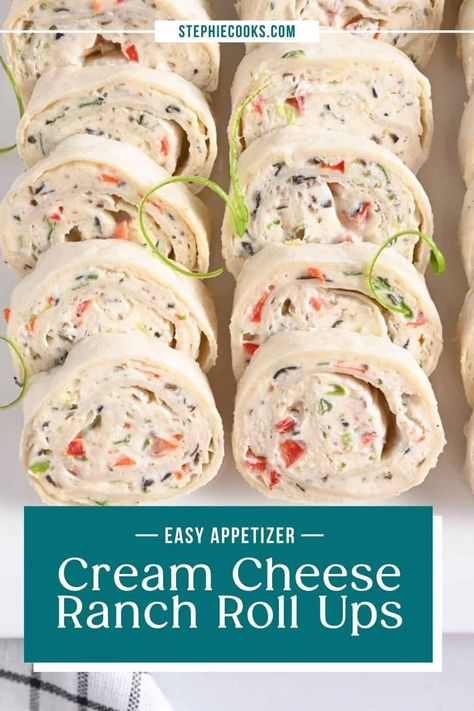 Cream cheese ranch roll ups are the easiest and most popular appetizer you could ever make. Rich cream cheese, ranch dressing mix and veggies all rolled into tortillas – these cream cheese roll ups will disappear in a flash at any party! Ranch Roll Ups, Cream Cheese Roll Ups, Cheese Roll Ups, Pinwheel Sandwiches, Cream Cheese Roll Up, Pinwheel Appetizers, Cheese Roll, Cream Cheese Rolls, Roll Ups Recipes