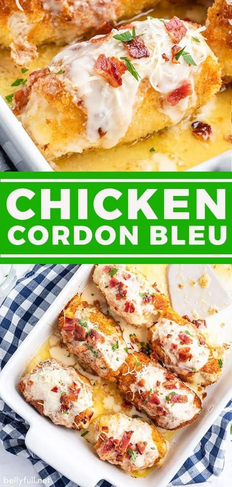 A midweek version of Chicken Cordon Bleu. All the flavor and crisp outside, but quicker to make. The chicken is tender and flavorful, full of smoky ham, melted cheese, and crispy bacon. Cord On Blue Chicken, Easy Chicken Cordon Bleu, Chicken Breast Cutlet, Chicken Crockpot Recipes Easy, Bacon On The Grill, Chicken Cordon, Tasty Meat, Chicken Cordon Bleu, Easy Delicious Recipes