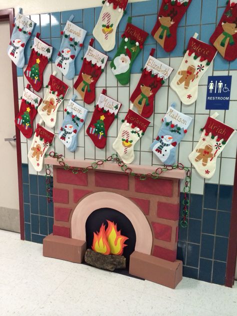 Fireplace Paper Fireplace For Classroom, Classroom Fireplace, Paper Fireplace, Preschool Door Decorations, Door Decorations Classroom Christmas, Classroom Christmas Decorations, Holiday Door Decorations, Christmas Art For Kids, Christmas Door Decorating Contest