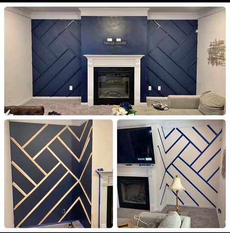 Dark Blue Accent Wall Living Room, Navy Accent Wall Living Room, Accent Wall With Fireplace, Grey Accent Wall Living Room, Blue Accent Wall Living Room, Navy Blue Accent Wall, Wood Accent Wall Bedroom, Fireplace Facelift, Closet Paint