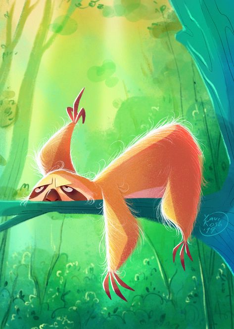 The Forest on Behance Environment Illustration, Sloth Drawing, Illustration For Children, Book Illustration Design, Sloth Art, Illustration Art Kids, Raster Graphics, Picture Books Illustration, Forest Illustration