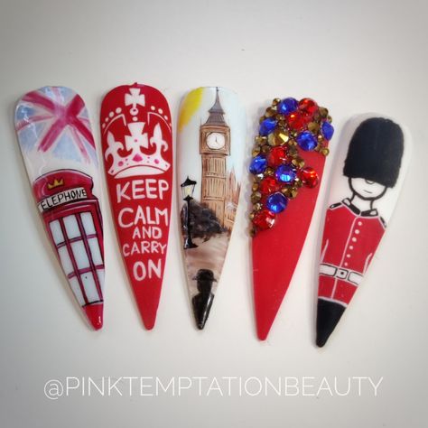 British Nail Art, London Nail Art, England Nails Designs, London Nails Designs, England Nails, British Nails, Trip Nails, Europe Nails, Flag Nails