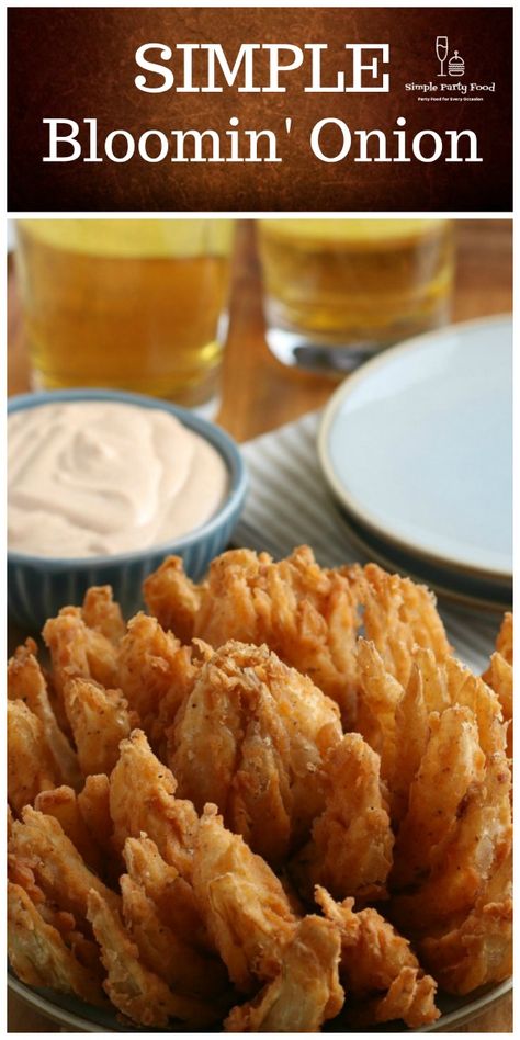 Blumming Onion Recipes, Blooming Onion Recipe Deep Fried, Fried Blooming Onion Recipe, Candied Onions, Onion Ideas, Onion Blossom Recipe, Blooming Onion Recipe, Simple Party Food, Outback Recipes