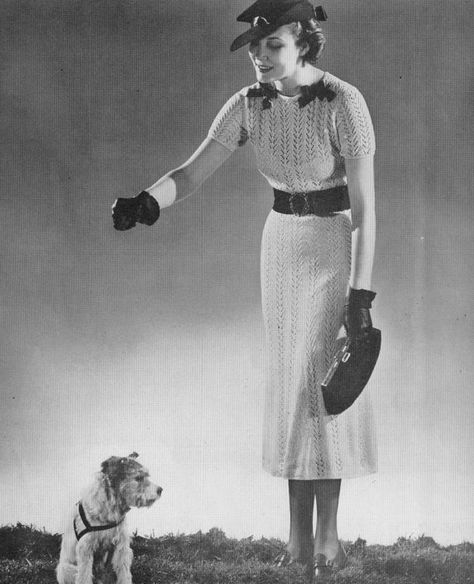 Vintage Knitting Crochet Patterns Bloucle Fashions by Dazespast 1930s Costume, Posh Clothing, 50s Clothing, Dress Knitting, Easy Knitting Patterns Free, Knitted Fashion, 1930's Fashion, Knitting Fashion, Knit Dresses