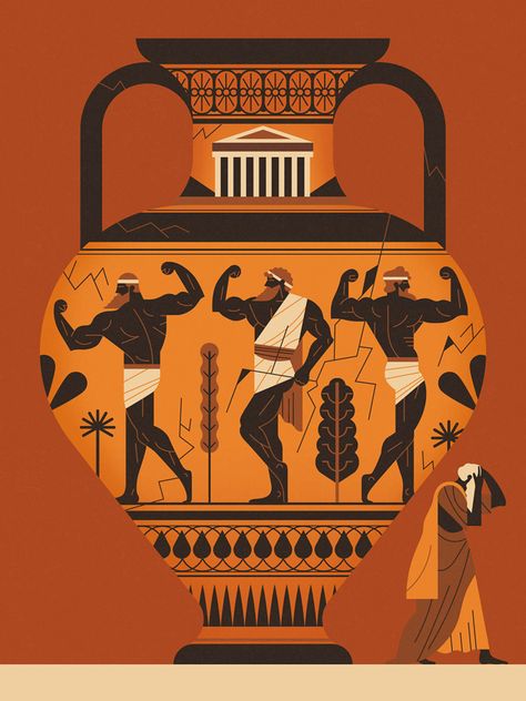 Owen Davey - Atlantic on Behance Greece Illustration, Ancient Greek Vase, Owen Davey, Ancient Greece Art, Ancient Vase, Greek Vase, Ancient Greek Pottery, Greece Art, Flower Illustrations