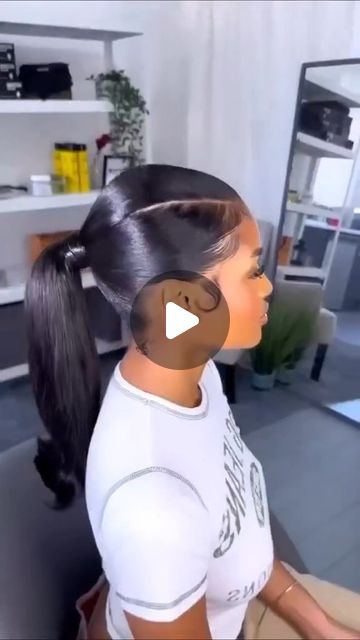 BetterLength Hair on Instagram: "Cute Ponytail 😍 Have you started to learn how to do your own hair at home? If you are going to, don’t forget to follow us for more hairstyles inspiration! . . #naturalhair #repost #naturalhairstyles #ponytail" Frontal Ponytail Hairstyles Low, Slick Back Ponytail Black Women, V Part Ponytail, V Part Slick Back Ponytail, 3 Part Ponytail, Swoop Ponytail Weave, Slick Ponytail Weave, Sleek Back Ponytail, Do Your Own Hair