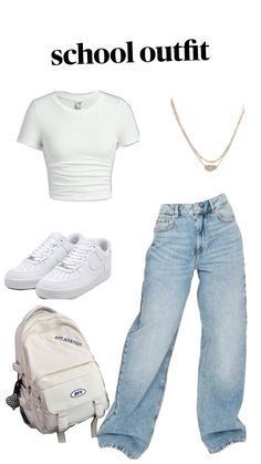 Jean Simple Outfits, Cute Dresscode Outfits For School, Simple Cute School Outfits, Outfit Ideas For Back To School, Pretty Outfits Aesthetic Casual, Outfits For The Week, Simple Outfits For School, College Outfit, Fashion Teenage Girls