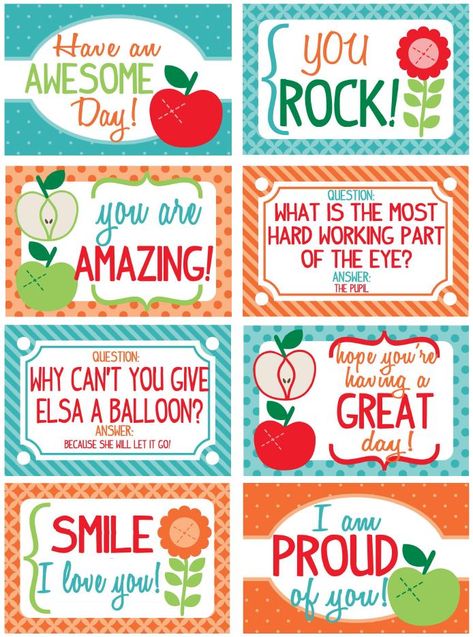 Free Printable Lunch Box Notes for Back To School - Scattered Thoughts of a Crafty Mom by Jamie Sanders Free Printable Lunch Box Notes, School Lunch Notes, Printable Lunch Notes, Notes For Kids Lunches, Back To School Printables, Kids Lunch Box Notes, Lunchbox Notes For Kids, Printable Lunch Box Notes, Lunchbox Jokes