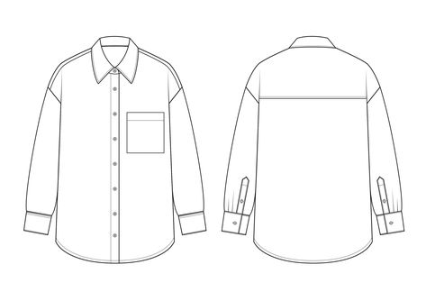 Oversized Shirt Technical Drawing, Shirt Sketch Drawing, Shirt Flat Drawing, Blouse Technical Drawing, Shirts Sketch, Shirt Technical Drawing, Technical Drawing Fashion, Shirts Drawing, T Shirt Sketch