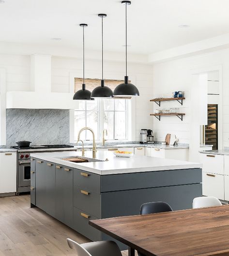 Farrow and Ball Downpipe Grey Kitchen Island Paint color is Farrow and Ball Downpipe White Interior Design Modern, Grey Island, Kitchen Island Dimensions, Grey Kitchen Island, Farmhouse Kitchen Cabinets, White Interior Design, Farrow And Ball, Farmhouse Interior, Grey Kitchens