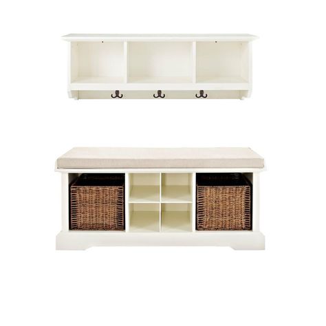 Crosley Brennan Entryway Bench with Shelf Set in White-KF60001WH - The Home Depot Cubby Bench, Storage Bench With Cushion, Entryway Benches, Entryway Bench Storage, Bench Set, Entryway Storage, Wicker Baskets Storage, Hall Tree, Entryway Furniture