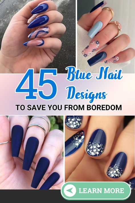 Pretty Blue Nails Pretty Blue Nails, Navy Nails Design, Navy Blue Nail Designs, Nails January, January Nail Designs, Blue Nail Color, Blue Gel Nails, Dark Blue Nails, Navy Nails