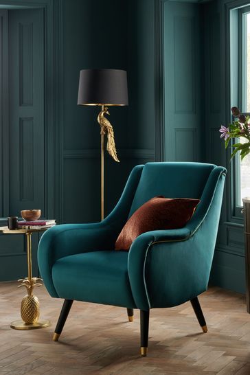 Opulent Velvet Dark Teal Blue Harriet Accent Chair Green Armchair Living Room, Living Room Design Green, Occasional Chairs Living Room, Teal Chair, Victorian Living Room, Gold Living Room, Modern Home Interior Design, Luxury Living Room Design, Sofa Colors