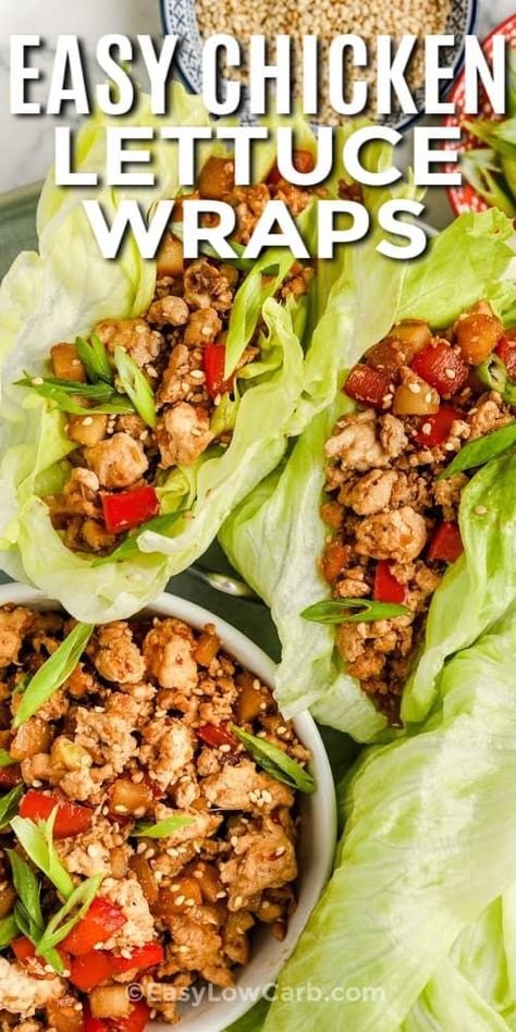 Easy Chicken Lettuce Wraps, Asian Chicken Wraps, Thai Chicken Lettuce Wraps, Easy Lettuce Wraps, Wraps Recipes Easy, Lettuce Wraps Healthy, Asian Chicken Lettuce Wraps, Asian Lettuce Wraps, Chicken Lettuce Wraps Recipe