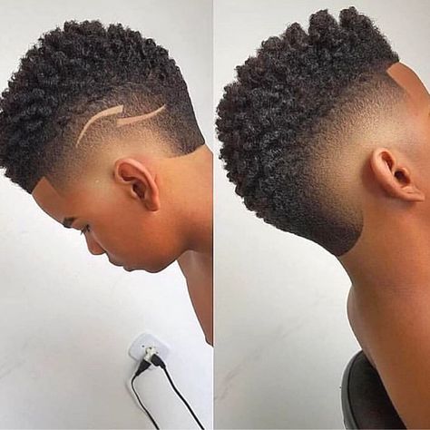 Boys Haircuts Curly Hair, Hair Designs For Boys, Burst Fade Mohawk, Black Boy Hairstyles, Boys Fade Haircut, Black Boys Haircuts, Mohawk Haircut, Black Hair Cuts, Curly Hair Fade