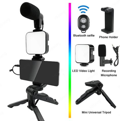 Portable kit for Vlog shooting or Live streaming, including 5 items: Youtube Photography, Smartphone Holder, Tape Recorder, Photography Accessories, Video Lighting, Photography Lighting, Recorders, Mobile Phone Holder, Slr Camera