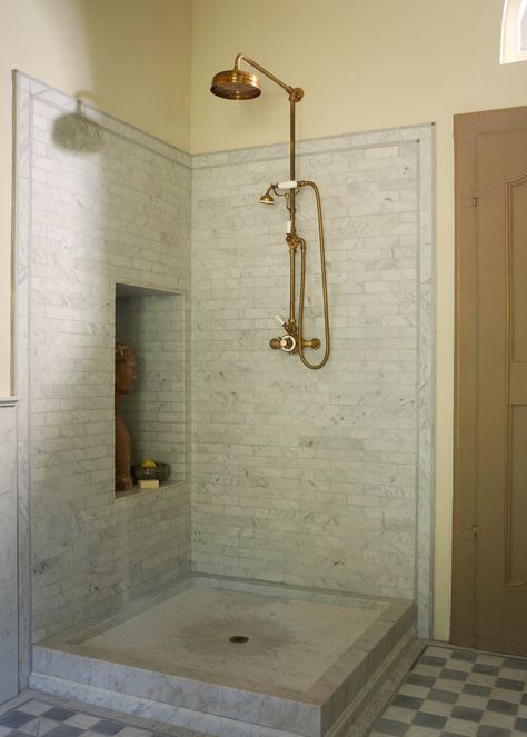 THE CARRARA BATHROOM — Lefroy Brooks (UK & Europe) Lefroy Brooks Bathroom, Carrara Bathroom, Lefroy Brooks, Marble Console, Gold Shower, Dappled Light, Bath Shower Mixer, Bath Taps, Plumbing System