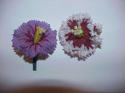 Hibiscus Flower by Yoshie Marubashi Seed Bead Flowers, Embroidery Jewelry, Hibiscus Flowers, Beaded Flowers, Seed Bead, Hibiscus, Floral Rings, Seed Beads, Dandelion