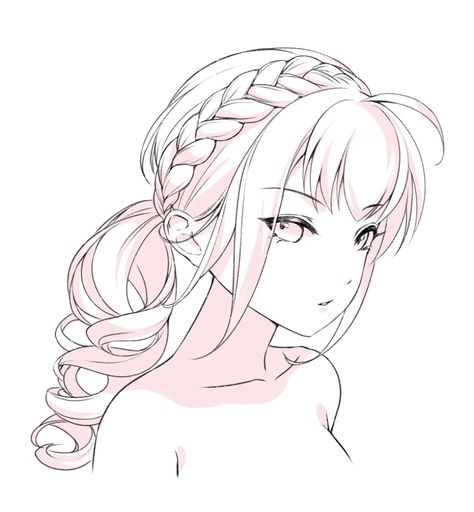 Braid Crown Drawing Reference, Braid Crown Drawing, Crown Braid Drawing, Side Braid Drawing, Hairstyles Anime Female, Anime Female Hairstyles, Anime Hairstyles Female Hair Reference, Draw Braids Step By Step, Braided Hairstyles Drawing