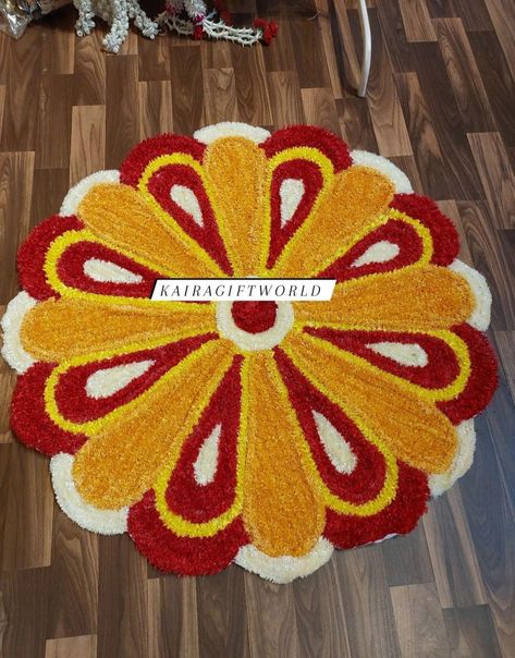 Rangoli Floor Mats!!! For details Whatsapp 8466993323 or send direct message #kairagiftworld #floormats #rangolidecoration #floorrangoli Rice Rangoli, Ready Rangoli, Poo Kolam, Pookalam Design, Flowers Rangoli, Textured Paper Art, Mat Design, Diy Diwali Decorations, Diwali Decor