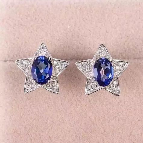 Tanzanite Studs, Tanzanite Earrings, Tanzanite Diamond, Womens Earrings Studs, Halo Earrings Studs, Blue Sapphire Diamond, Blue Tanzanite, Star Earrings Stud, Diamond Star