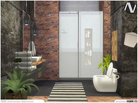 Urban Bathroom, Man Bathroom, Tiny Bath, Sims 4 Cheats, Sink Decor, Industrial Table Lamp, Sims 4 Game Mods, Glass Room, Casas The Sims 4