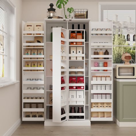 Versatile Kitchen Organizer: Compact 31.5" Cabinet with Smart Storage - Bed Bath & Beyond - 39388803 Galley Kitchen Storage, Pantry Cabinet Organization, Evergreen Decor, Food Pantry Cabinet, Smart Storage Ideas, White Pantry, Kitchen Cupboard Storage, White Storage Cabinets, Organizing Life