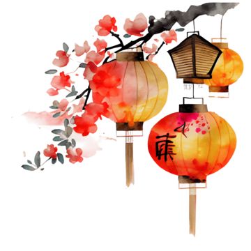 Lunar New Year Lantern Drawing, Chinese Lanterns Painting, Lunar New Year Watercolor, Chinese Lantern Drawing, Lunar New Year Art, Identity Artwork, Lanterns Chinese, Lantern Drawing, New Year's Drawings