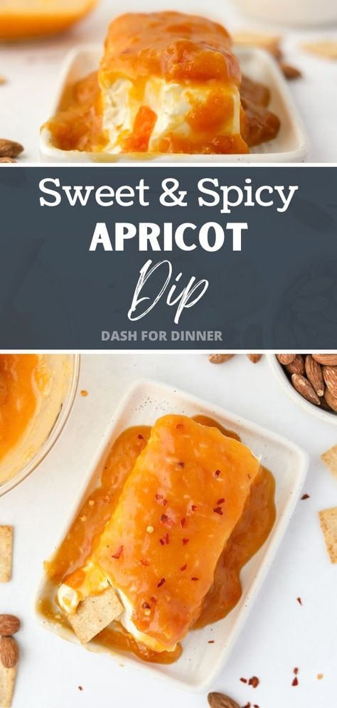 This sweet and spicy apricot dip has the perfect 1970s aesthetic, and makes for delicious finger food for parties. Just serve this easy appetizer recipe with some crackers or pita chips, and you're ready to go! If you're looking for party dips with minimal work, this Hot Jezebel Dip with cream cheese is the one for you. Perfect for holidays, parties, or even a simple get-together with friends. Apricot Cream Cheese Dip, Warm Cheese And Spicy Pecan Dip, Spicy Apricot Sauce, Sweet And Spicy Jezebel Dip, Dried Apricot Appetizer Recipes, Glazed Meatballs, Cream Cheese Appetizer, Spicy Appetizers, Classic Appetizers