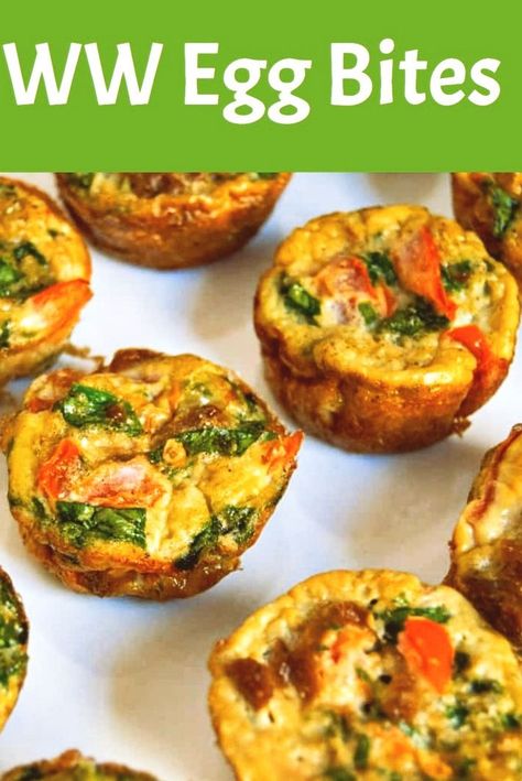 Quick & Easy WW Egg Bites! Make-ahead breakfast for busy mornings. Ww Egg Bites, Make Ahead Egg Bites, Low Point Breakfast, Protein Filled Snacks, Breakfast For Busy Mornings, Easy Healthy Cooking, Weight Watchers Pumpkin, Healthy Breakfast Choices, Egg Muffins