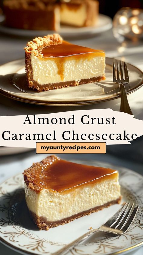 Treat yourself to this almond crust caramel cheesecake, a luxurious fall dessert perfect for special occasions. The combination of a nutty crust and creamy caramel filling makes it an irresistible choice for fall dinners or holiday celebrations. Indulge in this seasonal delight! Creamy Caramel Cheesecake Delight, Almond Amaretto Cheesecake, Almond Cheesecake, Cheesecake Flavors, Amaretto Cheesecake, Keto Cheesecakes, Almond Crust, Pecan Cheesecake, Caramel Filling