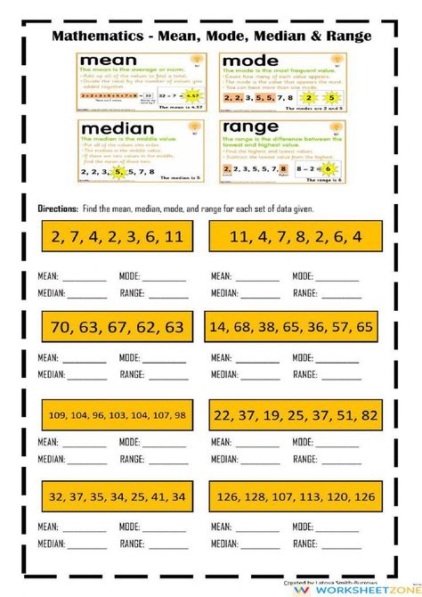 Math For Grade 5 Worksheets, Mean Median Mode Worksheet, Mean Mode Median Range Worksheets, Mean Median Mode And Range Activities, Mean Mode Median Range, Mean Mode Median, Mathematics Meaning, Maths Sums, Math Worksheets For Kids