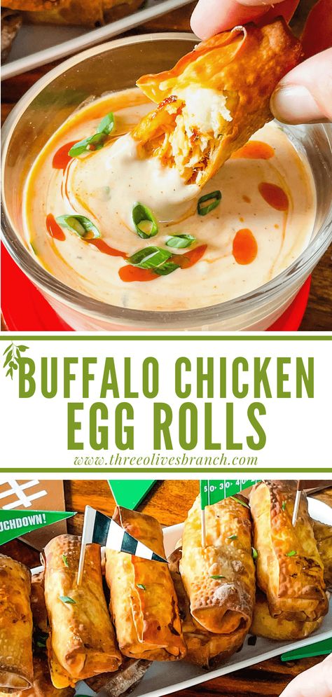 Buffalo Chicken Egg Rolls, Homemade Egg Rolls, Chicken Egg Rolls, Egg Roll Recipes, Football Food, Chicken Eggs, Game Day Food, Egg Rolls, Buffalo Chicken