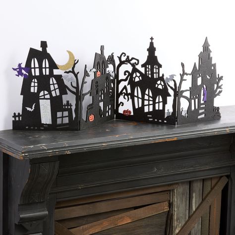 Laser Cut Wood Black Glitter Halloween Folding Scene Decor - World Market Glitter Halloween, Halloween Tablescape, Tin House, Laser Cut Wood Crafts, Scene Decor, Entertaining Essentials, Birthday Halloween Party, Laser Cut Sign, Laser Cut Acrylic