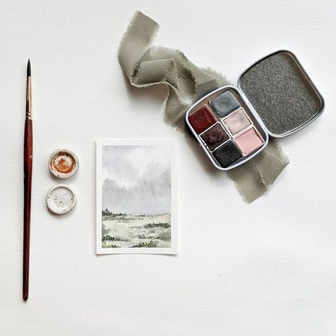 Watercolor Artist Aesthetic, French Doodle, Mini Watercolor Landscape, Vintage Watercolor Paintings, Mini Watercolor Paintings, Painting Corner, Mini Landscape, Mini Watercolor, Watercolor Workshop