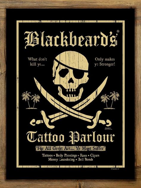 Pirate Tattoo Parlor, Pirate Signs, Pirate Tattoo, Pirate Decor, Tattoo Parlor, Pirate Art, Tattoo Signs, Wall Accent, Pirate Life