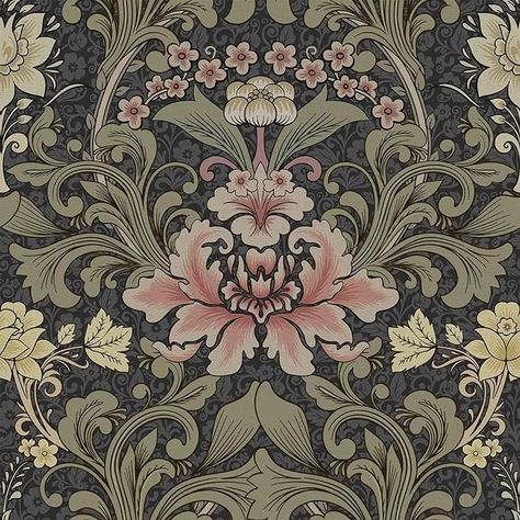 Abyssaly William Morris Peel and Stick Wallpaper Floral, Vintage Retro Boho Removable Contact Paper, Vinyl Wall Paper for Bathroom Dark/Green/Pink 17.7 inches x 118 inches - Amazon.com William Morris Wallpaper, Verde Vintage, Charcoal Wallpaper, Morris Wallpapers, Victorian Wallpaper, Wallpaper Walls Decor, Botanical Wallpaper, Graphic Wallpaper, Leaf Wallpaper