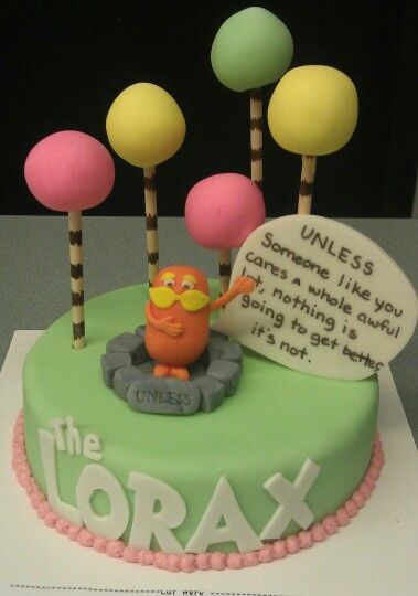 Lorax cake The Lorax Cake Ideas, Lorax Birthday Cake, Dr Suess Cakes, Lorax Cake, Lorax Birthday, Lorax Party, Base Cake, Teen Cakes, Cake Decorating For Beginners