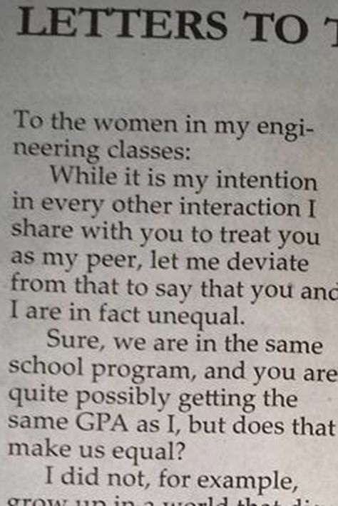 Male Engineering Student Perfectly Explains Why Female Classmates Aren't His Equals Engineering Quotes, Female Engineer, Student Newspaper, Leadership Skill, Letter To The Editor, Engineering Student, School Programs, Learn To Code, Mechanical Engineering