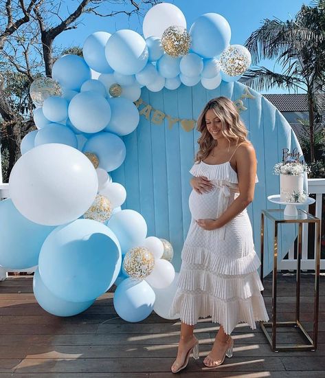 Congratulations on your baby shower @amykeary7 Looking forward to a healthy baby boy soon  Props @elegant_tea_time  Balloons… Healthy Baby Boy, Baby Shower Deco, Elegant Baby Shower, Pastel Balloons, Confetti Birthday, Garland Arch, Baby Shower Inspiration, Boy Baby Shower Themes, Baby Shower Dresses