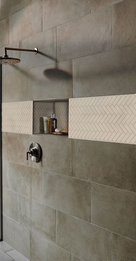 Shower Wall Tile Ideas, Wall Tile Ideas, Herringbone Mosaic Tile, Bathroom Niche, Shower Wall Tile, Arabesque Tile, Mosaic Tile Backsplash, Tiles For Wall, Gorgeous Tile