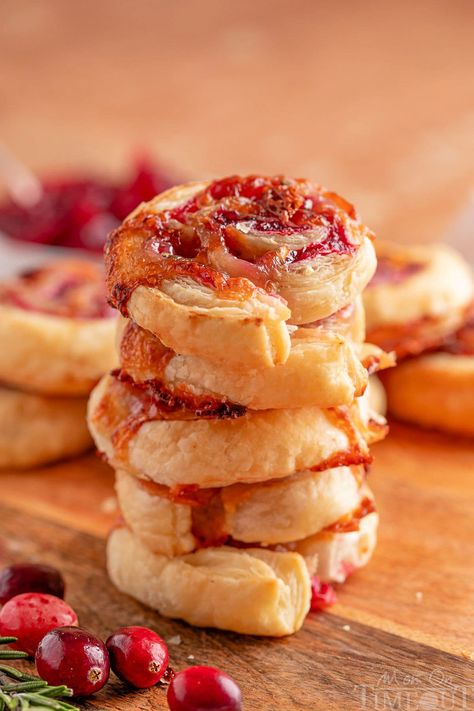 Cranberry Brie Pinwheels - Mom On Timeout Cranberry Brie Puff Pastry Pinwheels, Cranberry Brie Pinwheels, Brie Pinwheels, Pastry Pinwheels, Melted Brie, Puff Pastry Pinwheels, Slow Cooker Appetizers, Brie Puff Pastry, Cranberry Brie