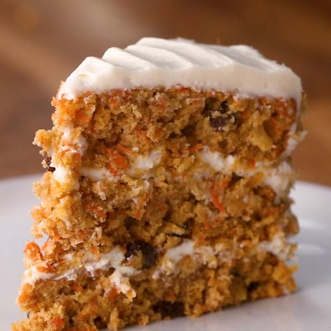 Here's what you need: carrot, all-purpose flour, ground cinnamon, allspice, kosher salt, baking powder, baking soda, light brown sugar, granulated sugar, large egg, vegetable oil, raisin, crushed pineapple, unsalted butter, cream cheese, vanilla extract, powdered sugar, walnuts Classic Carrot Cake Recipe, Baking Secrets, Moist Carrot Cakes, Best Carrot Cake, Torte Cupcake, Dessert Aux Fruits, Carrot Cake Recipe, Carrot Recipes, With Cream Cheese Frosting