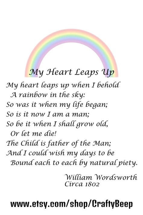 William Wordsworth. My Heart Leaps Up poem. Calligraphy font. Rainbow graphic. Digital Download. Printable. Buy on Etsy. William Wordsworth Poems, Up Typography, Poem Calligraphy, Font Background, A Calligraphy, William Wordsworth, Rainbow Graphic, Rainbow Sky, Font Digital